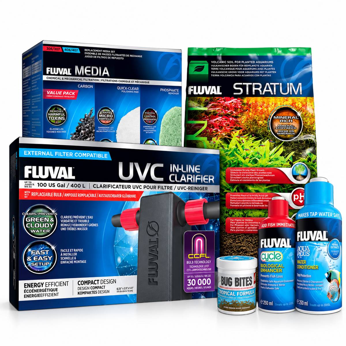 Fluval Shaker 168 Aquarium Fish Tank Cabinet 207 Filter LED Heater Bundle