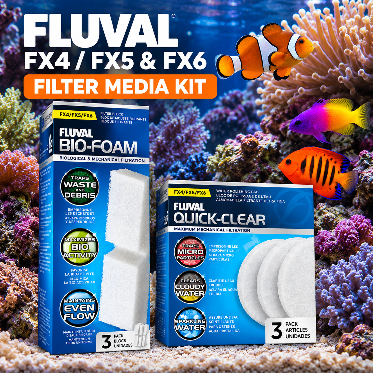 Fluval FX Bio-Foam & Quick-Clear Media Set