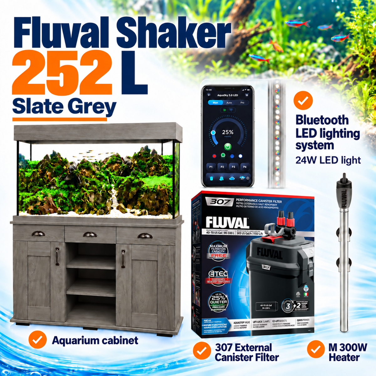Fluval Shaker 252L Aquarium & Cabinet - Slate Grey