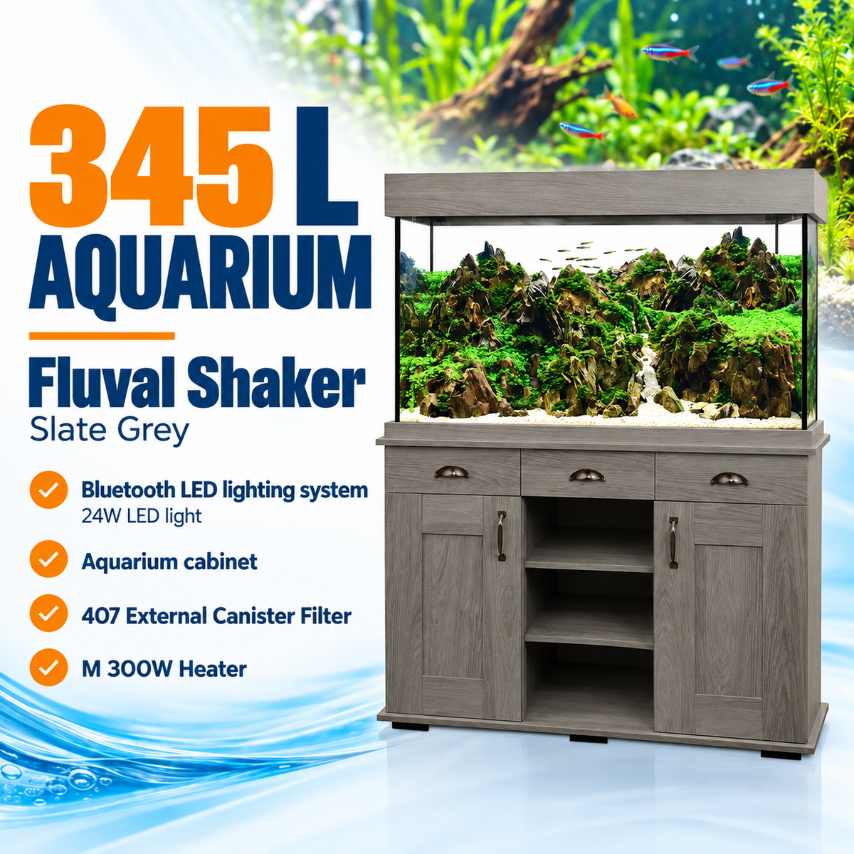 Fluval Shaker 345L Aquarium & Cabinet - Slate Grey