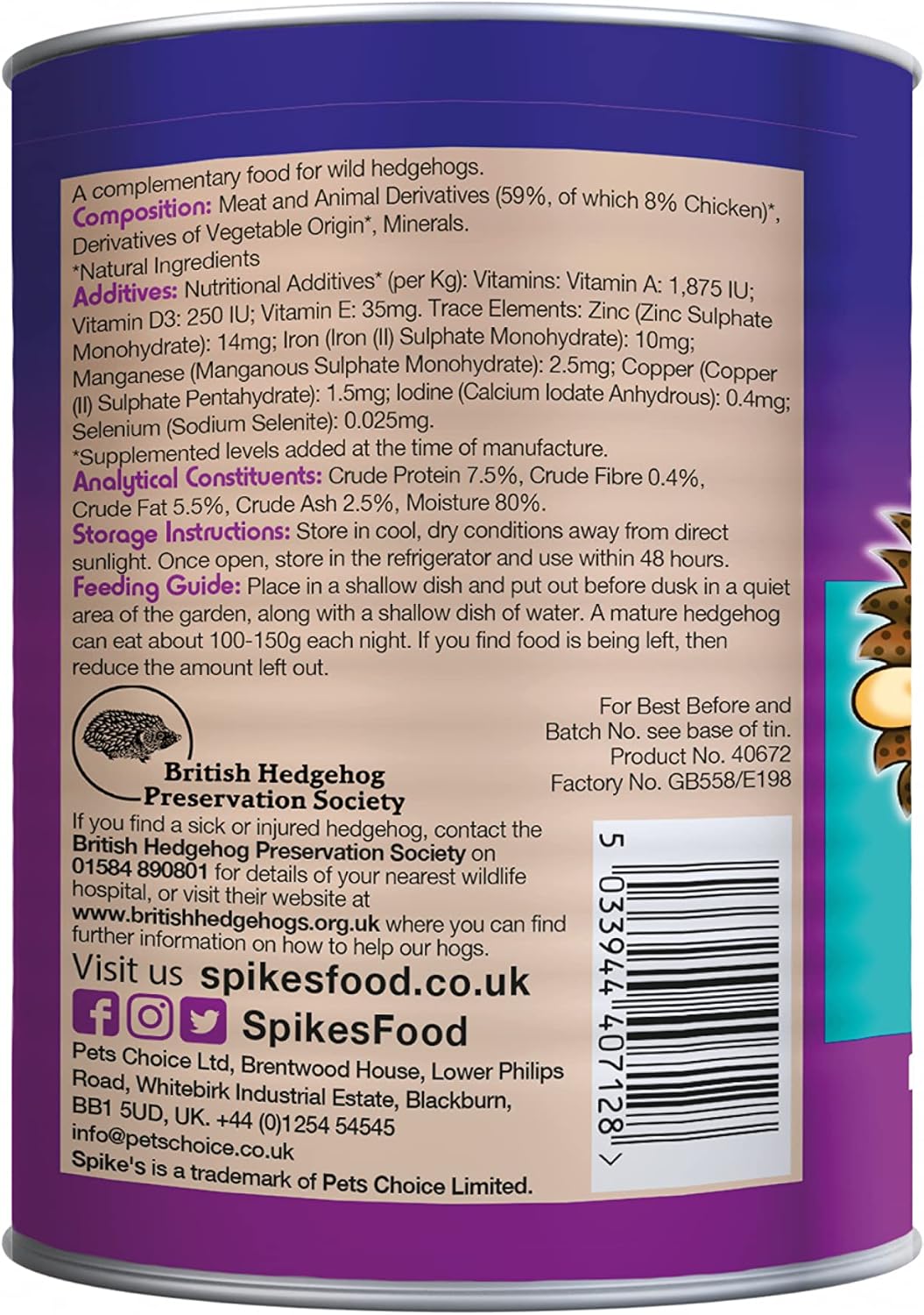 Spikes Hedgehog Food Scrummy Meaty Supper