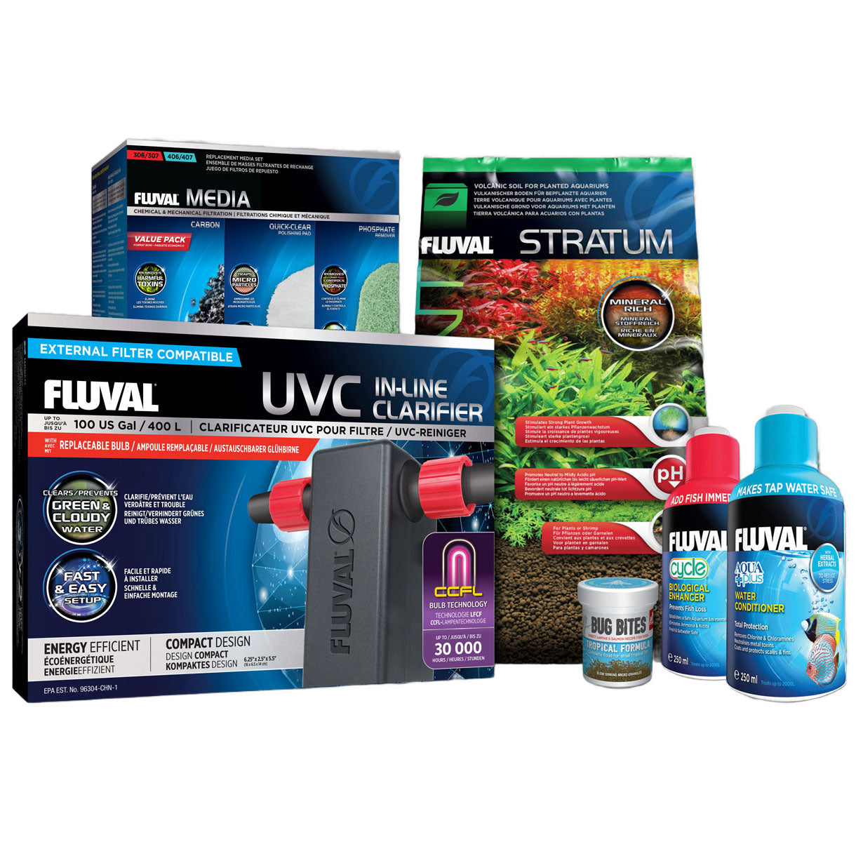 Fluval New Tank Bundle: UVC, Substrate, Cycle & AquaPlus