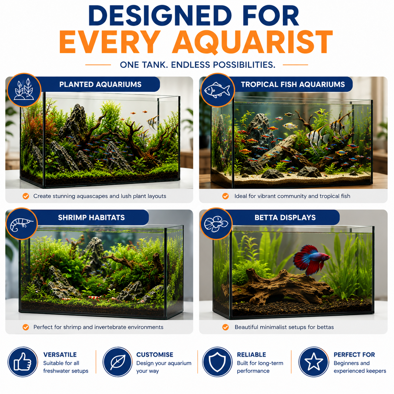 Aquael 25L Glass Aquarium Fish Tank - 41x25x25cm