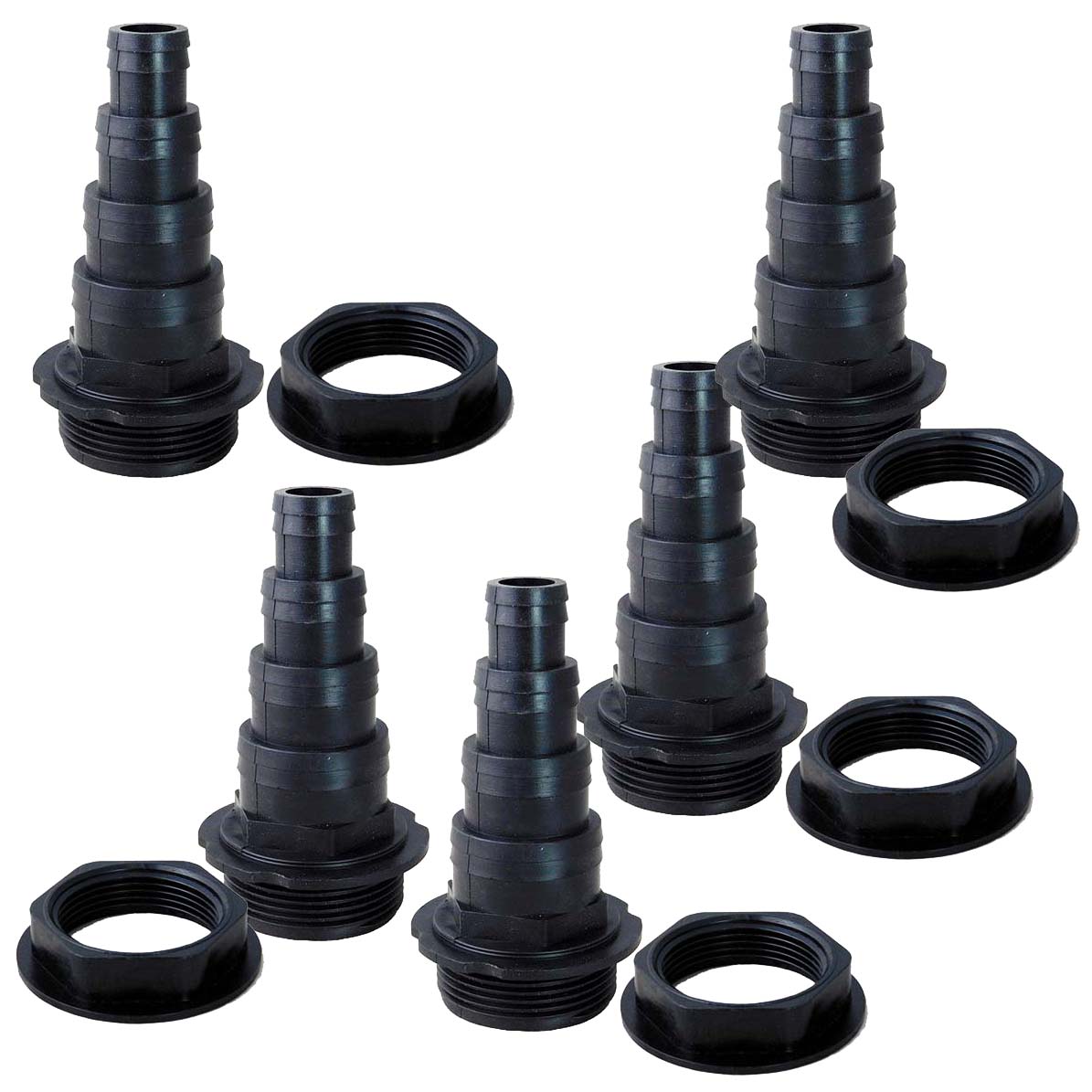1.5" Threaded Hosetail & Nut x5 Pond Pump Filter Hose Connector Adapter