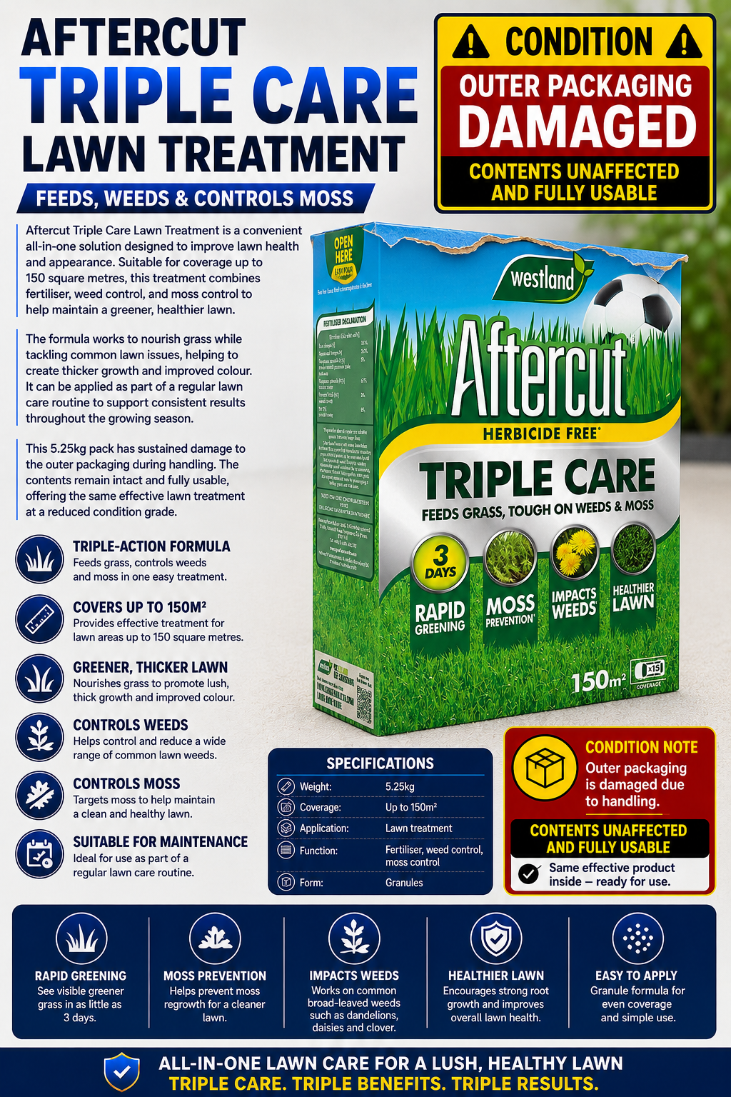 Aftercut Herbicide Free Lawn Triple Care 150m2