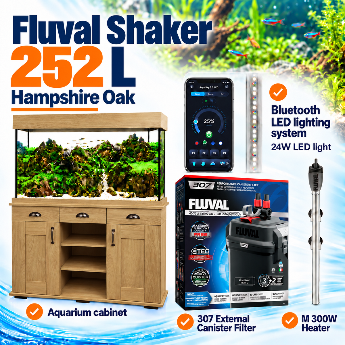 Fluval Shaker 252L Aquarium & Cabinet - Hampshire Oak