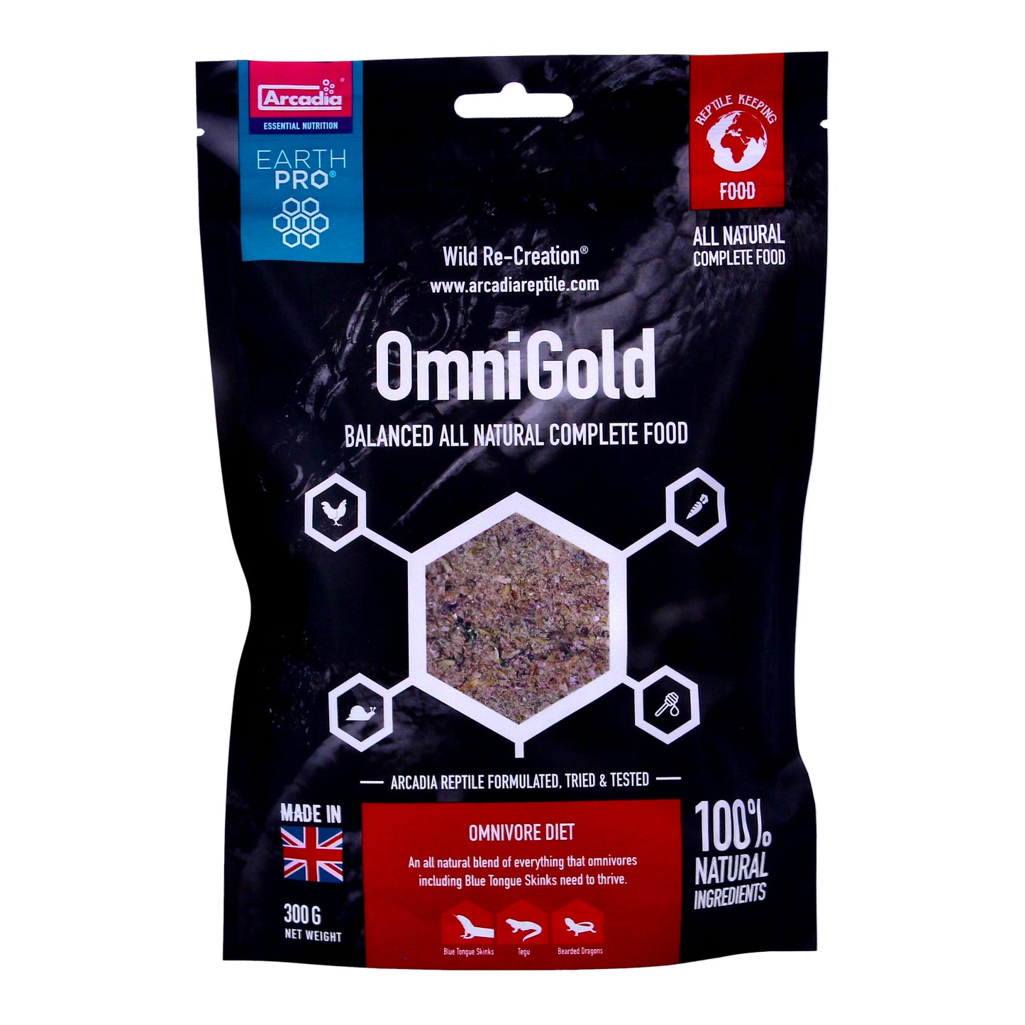 Arcadia EarthPro Omni Gold, 300g | Complete Diet For Bearded Dragons, Tegus, BTS