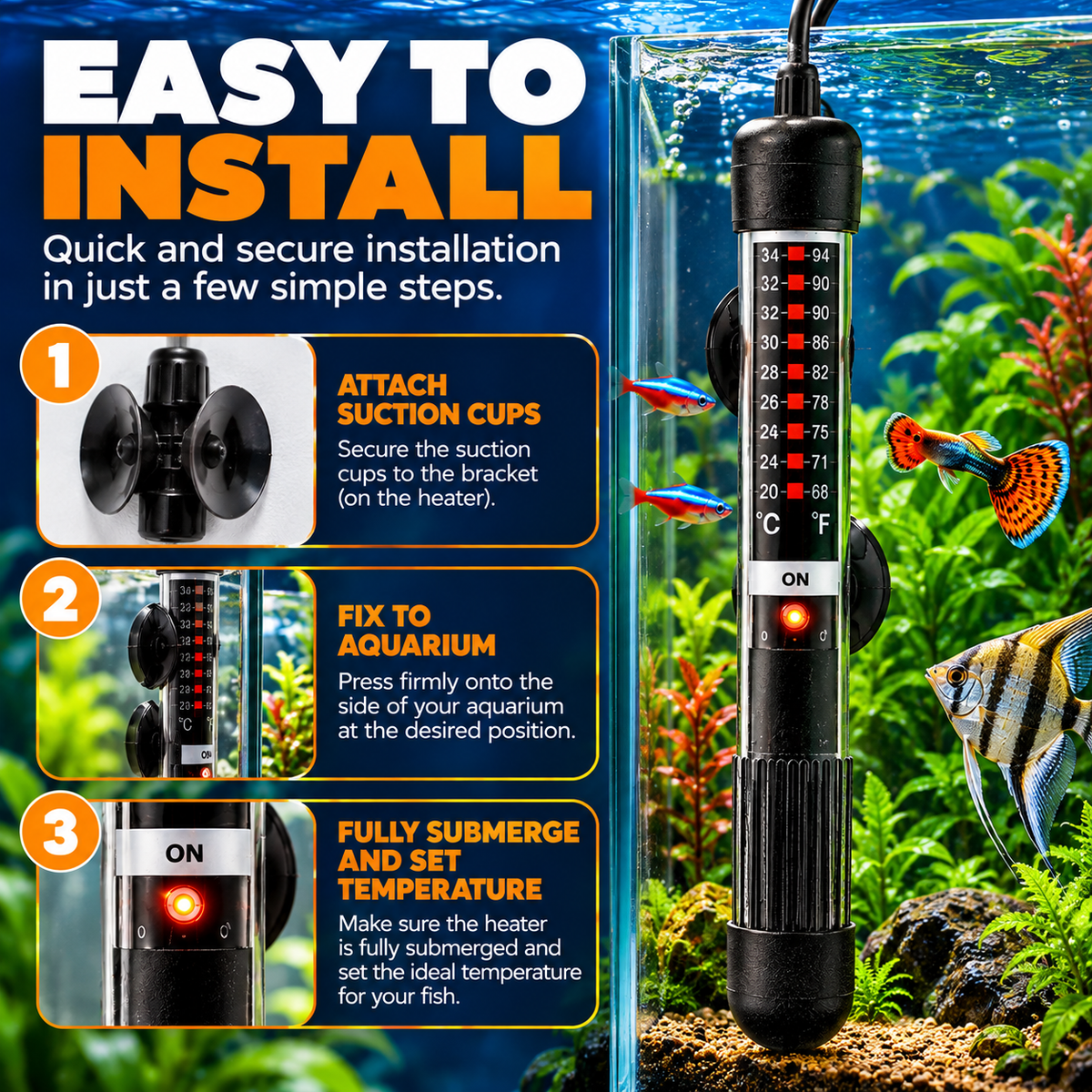 Fish R Fun Submersible Aquarium Heater 25W-300W