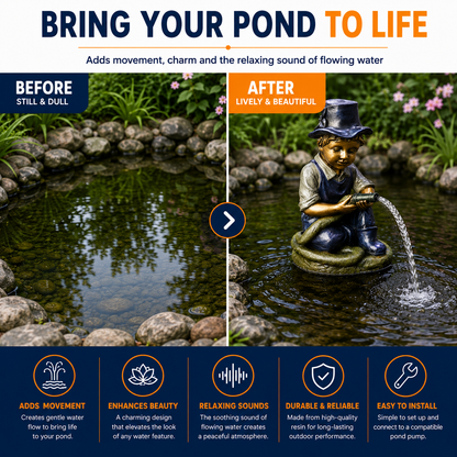 Bermuda Spitter Pond Decor Ornaments Kid with Hose Water Feature Ornament 