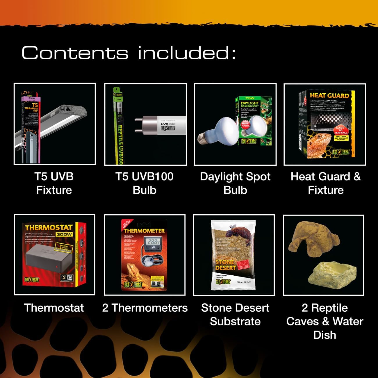 Exo Terra Leopard Gecko Vivarium Accessory Kit with Heating, UVB & Substrate