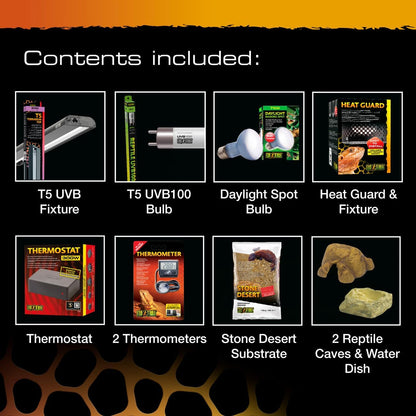 Exo Terra Leopard Gecko Vivarium Accessory Kit with Heating, UVB & Substrate