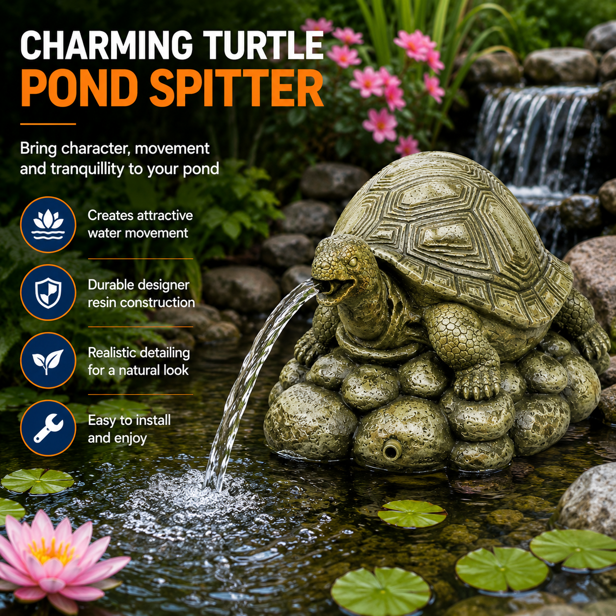 Bermuda Spitter Pond Ornaments Tortoise Water Feature Ornament