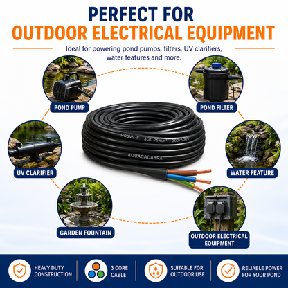 Aquacadabra Heavy Duty Black 3-Core PVC HO5VV-F Garden Cable