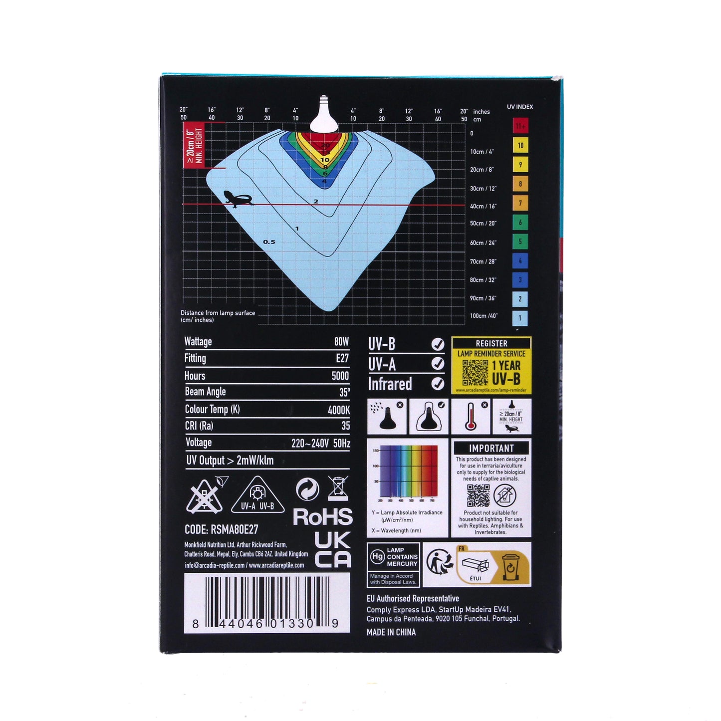 Arcadia 80w D3 UV Basking Lamp - SMA80E27
