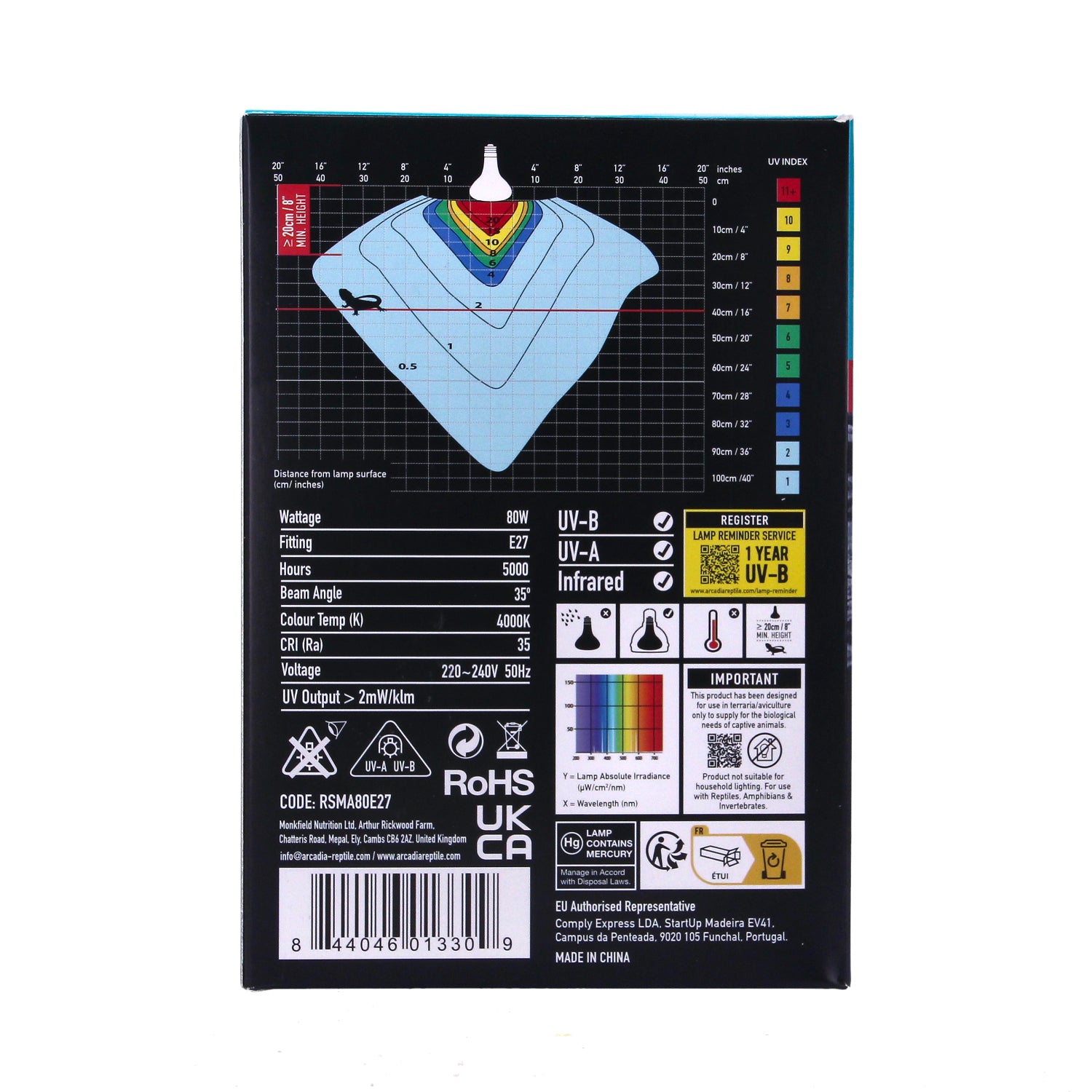 Arcadia 80w D3 UV Basking Lamp - SMA80E27