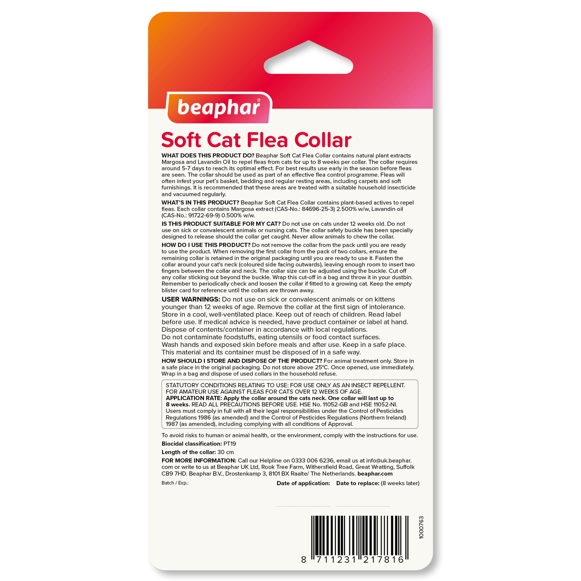 Beaphar Soft Velvet Flea Collar for Cats – Twin Pack 30cm Repels Fleas