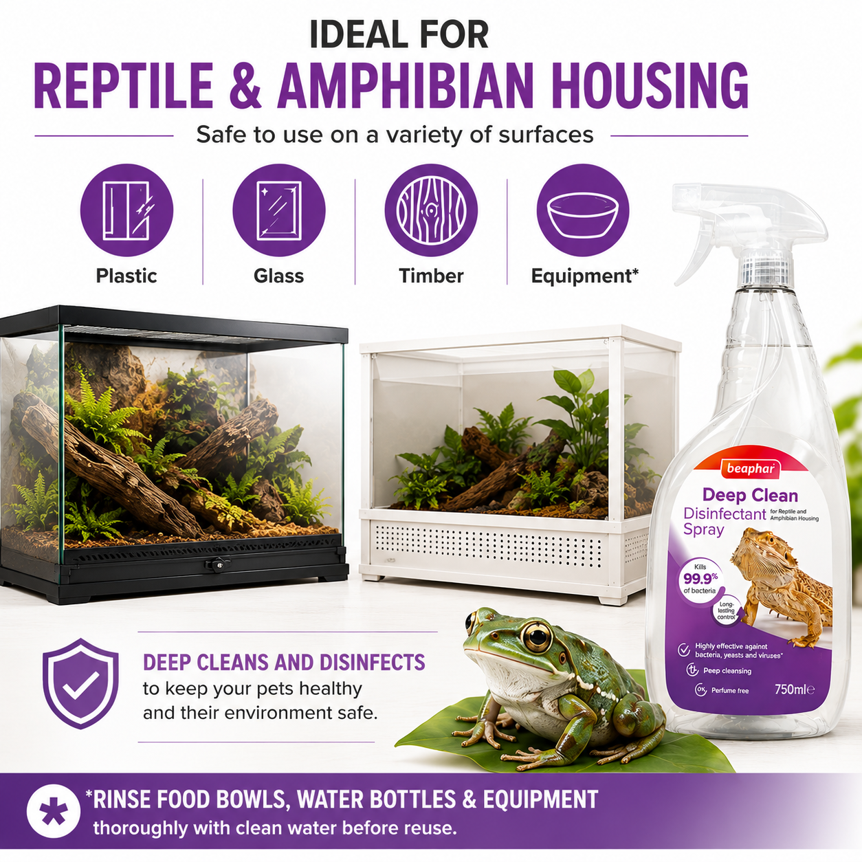 Beaphar Deep Clean Reptile Disinfectant 750ml Vivarium Terrarium Cleaner Spray