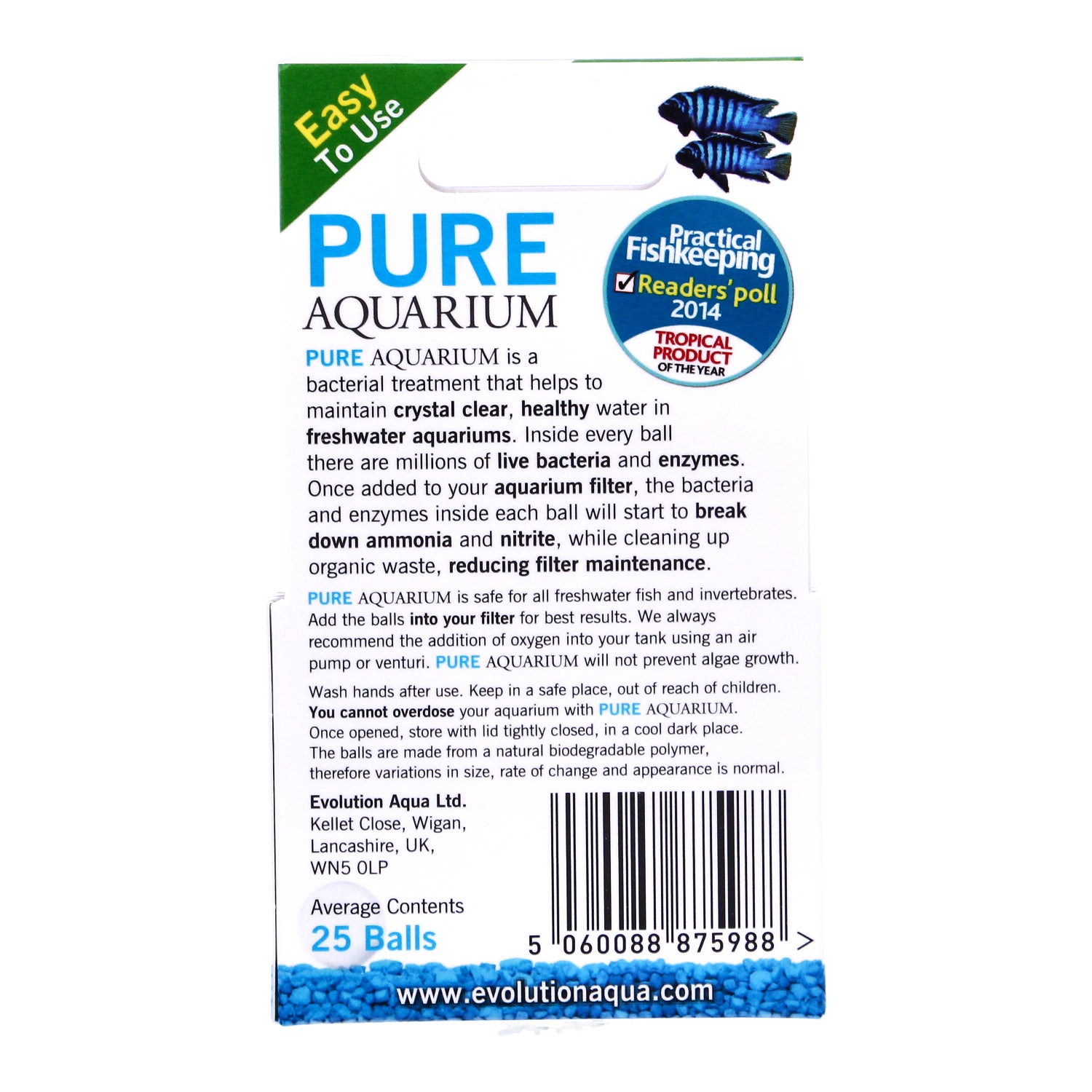 Evolution Aqua Pure Aquarium Balls 25 Clear Water Filter Fish Tank Treatment