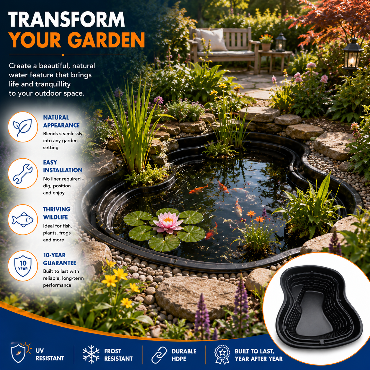 Bermuda Rutland 157cm 500L Preformed Garden Pond