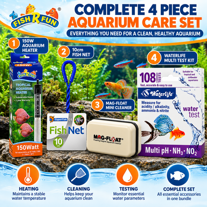 Fish R Fun 150W Aquarium Heater Bundle – 4 Piece Aquarium Care Set