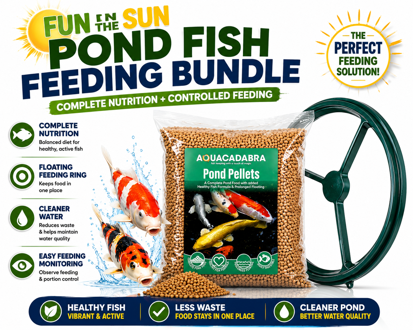 Aquacadabra Fun in the Sun Pond Feeding Bundle – Premium Pellets & Floating Feeding Ring