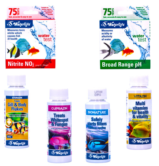 Waterlife 6-in-1 Bundle – Vitazin, BioMature, pH & NO₂ Tests, Cuprazin, Sterazin