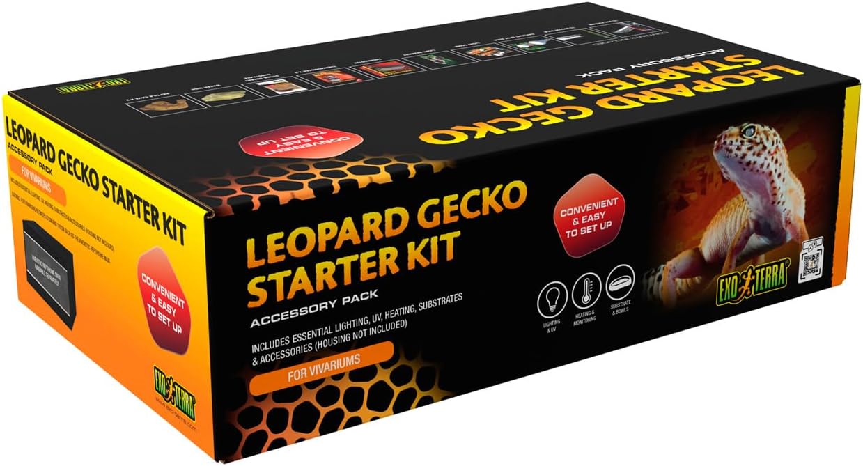 Exo Terra Leopard Gecko Vivarium Accessory Kit with Heating, UVB & Substrate