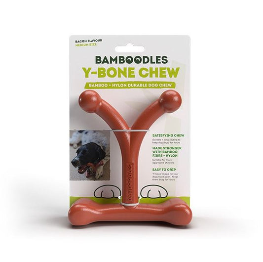Bamboodles Y-Bone Dog Chew Toy – Medium| Bacon Flavour | Durable Chew
