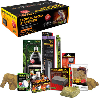 Exo Terra Leopard Gecko Vivarium Accessory Kit with Heating, UVB & Substrate