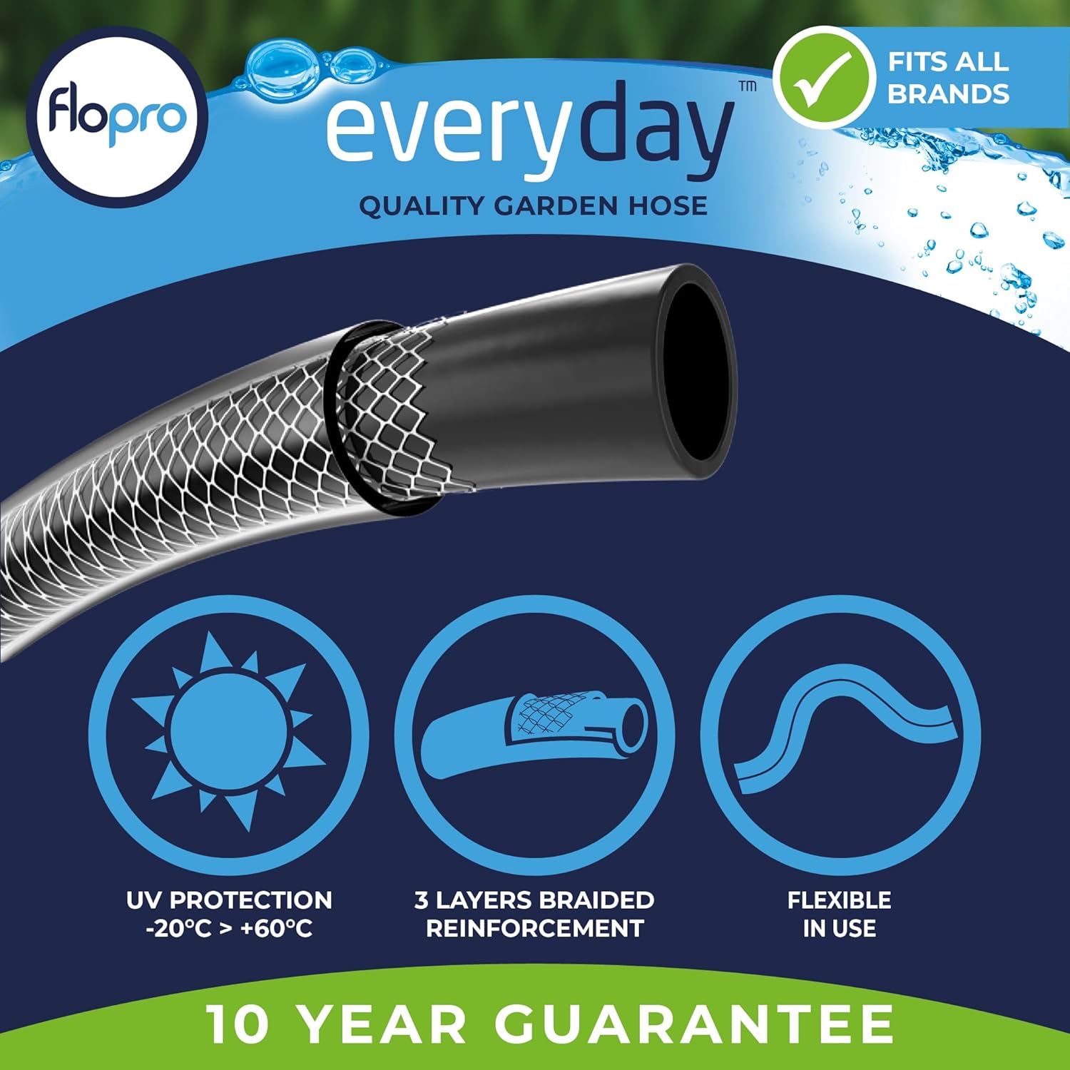 Flopro Everyday Weather Proof 15m/30m/45m Garden Watering Flexibe Hose