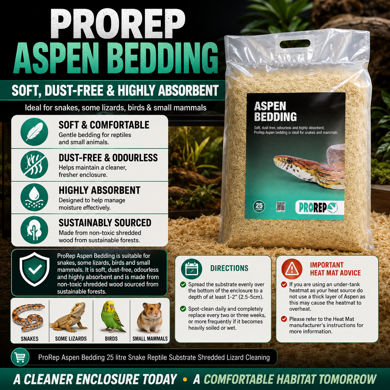 ProRep Aspen Bedding 25L for Reptiles & Small Pets