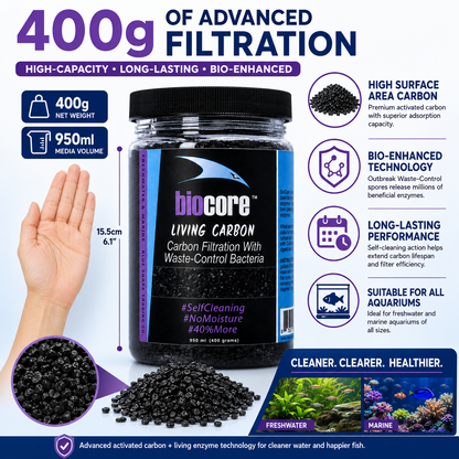 BioCore Living Carbon 400g for Freshwater & Marine Aquariums