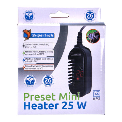 Superfish Preset Mini Aquarium Heater 10W & 25W – 26°C