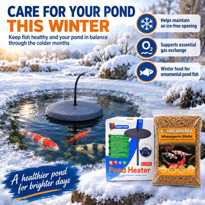 Aquacadabra Wheatgerm Sticks + SuperFish Pond Heater Winter Bundle