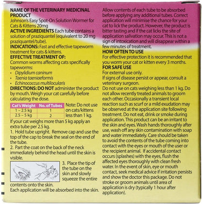 Johnson’s Vet Easy Spot On Wormer for Cats & Kittens 2 Pack