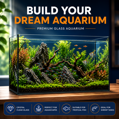 Aquael 45L Glass Aquarium Fish Tank 50x30x30cm, Black Silicone