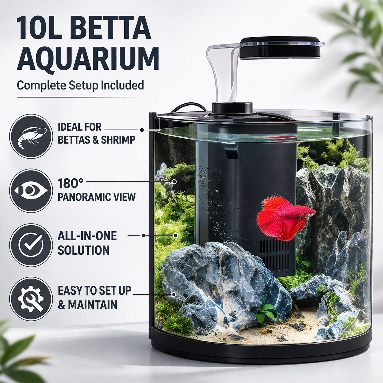 Aqua One Betta Tank BT10 Half Round Aquarium 10 Litres