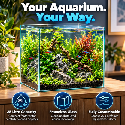 Aqua One Cube 30 Square Glass Aquarium Tank 25L Frameless with Glass Lid