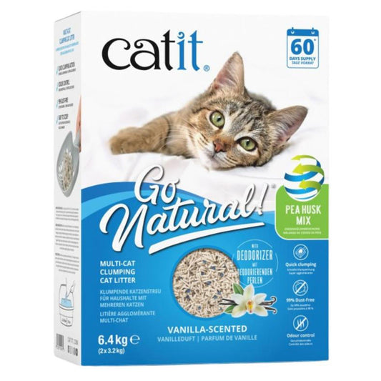 Catit Natural Cat Litter Wood Pea Husk Eco Dust-Free Super Absorbent Vanilla 6.4kg