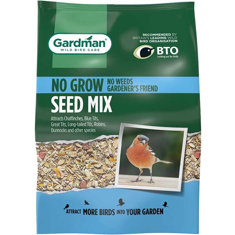 Gardman No Grow Seed Mix 4kg Wild Garden Bird Food No Mess Sunflower Heart