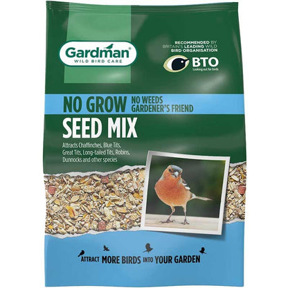 Gardman No Grow Seed Mix 4kg Wild Garden Bird Food No Mess Sunflower Heart