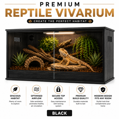 ProRep Vivarium 4×2×2ft Spacious Reptile Enclosure with Sliding Doors & Side Vents | Oak, Grey or Black