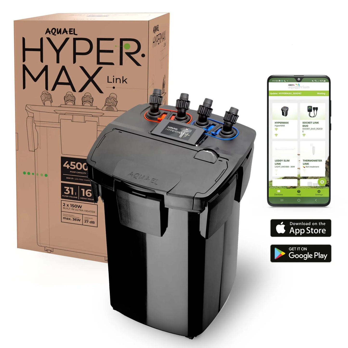 Aquael Hypermax Link 4500 External Filter App Controlled (Wifi & Heater)