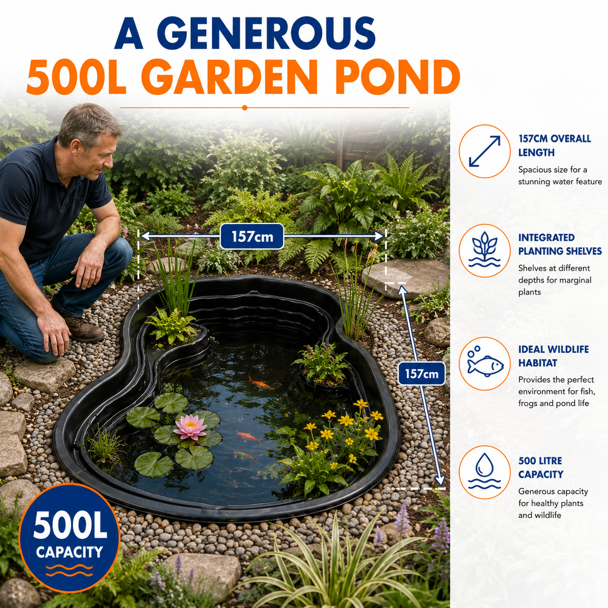 Bermuda Rutland 157cm 500L Preformed Garden Pond