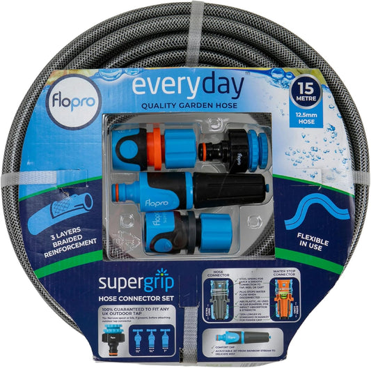 Flopro Hose Starter Set: All-in-One Garden Watering Solution 15m