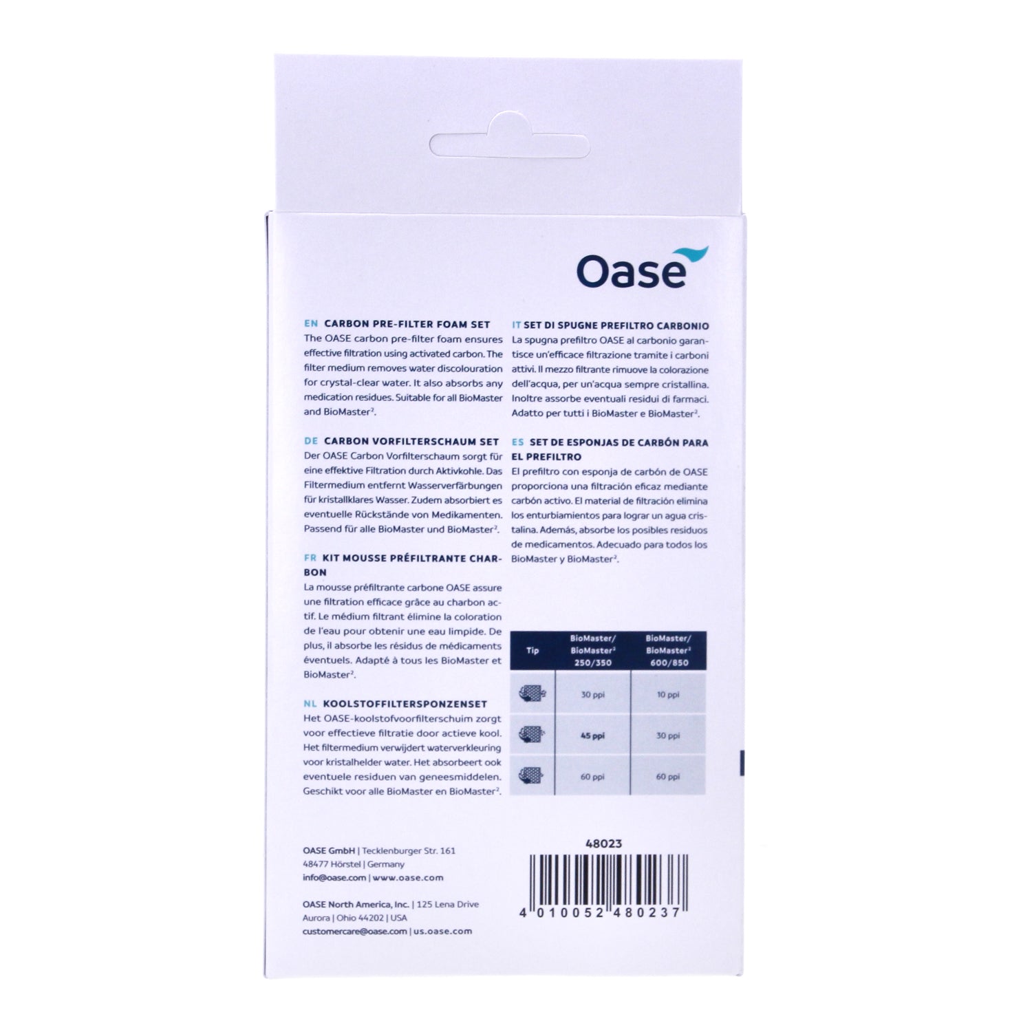 Oase BioMaster Pre-Filter Foam Set of 6 - Carbon