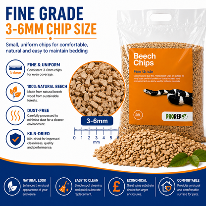 ProRep Beech Chips Fine 25L Natural Reptile Substrate 3-6mm Bedding