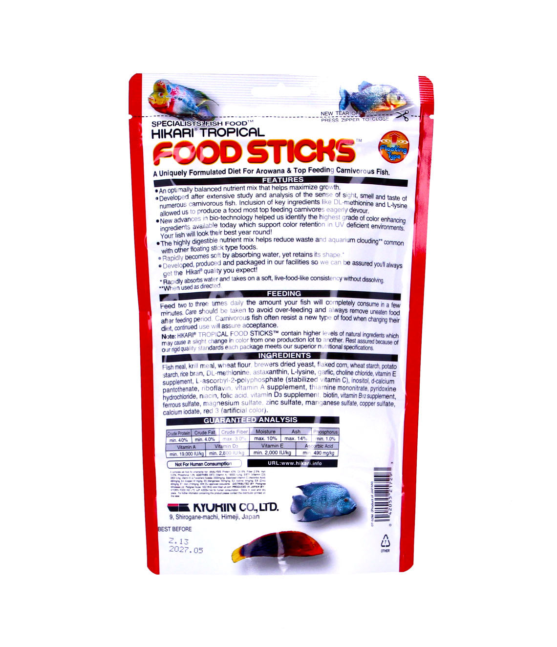 Hikari Food Sticks Balanced Diet for Large Tropical Fish
