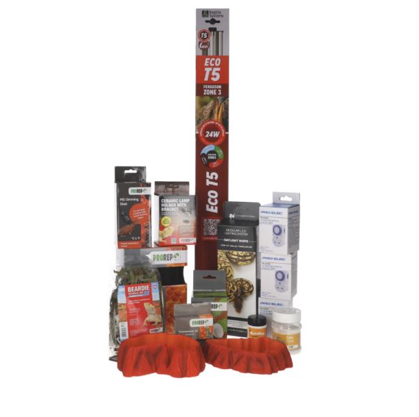 ProRep Bearded Dragon Kit UVB T5 Heat Lamp Stat LED Food Supplements