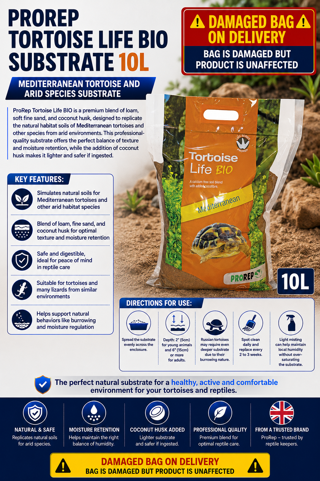 ProRep Tortoise Life BIO 10L - Arid Habitat Substrate